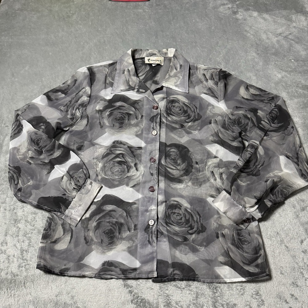 VTG 80s Womens Floral Sheer Button Shirt Timins Size Small‎ Grunge Edgey Whimsy